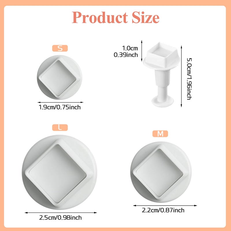 SK 3Pcs Square Plunger Cutters Set Fondant Sugarcraft Decorating Cutters Tools-Tiny(0.6") - Image 2